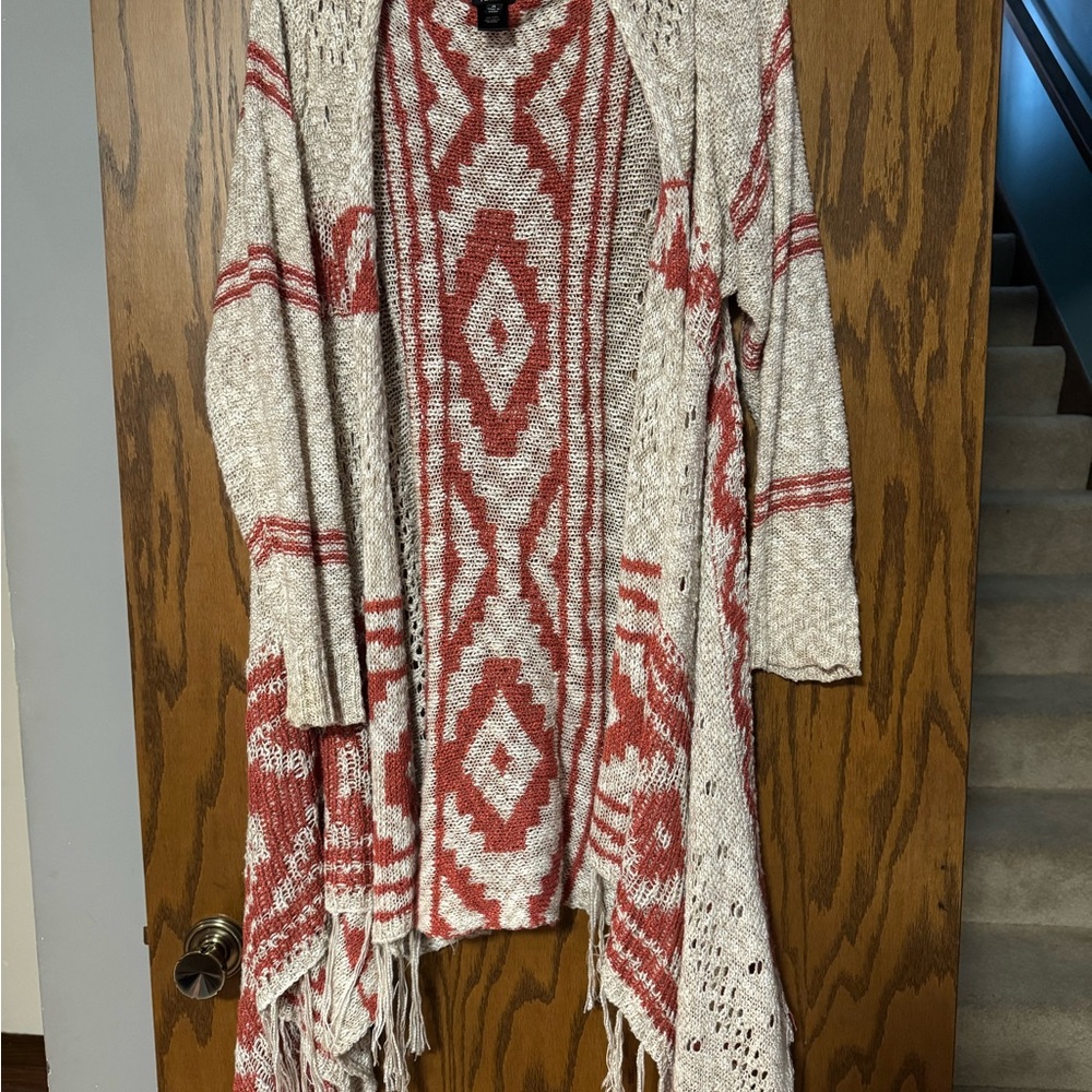 Torrid Beige and Red Geometric Cardigan